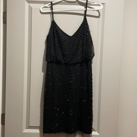 Size 12 black beaded Adrianna Papell dress - Picture 1 of 3
